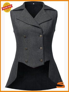 Victorian Waistcoat Renaissance Tweed Tailcoat Goth Steampunk Vest Jacket Top